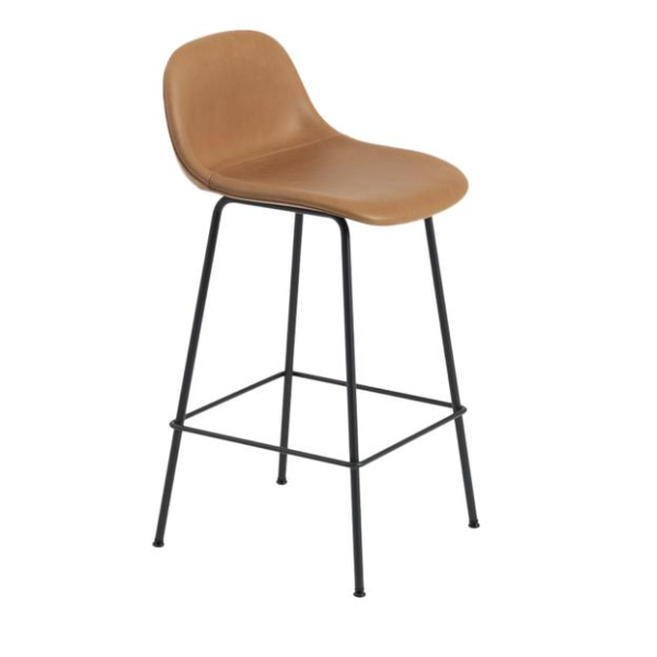 Muuto Fiber counter stool, Tube Base W/Back 65 leather