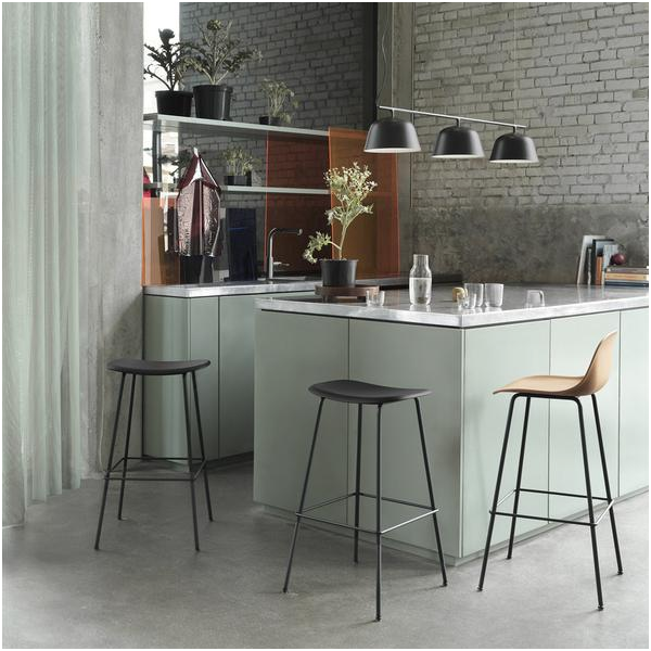 Muuto Fiber counter stool, Tube Base W/Back 65 leather