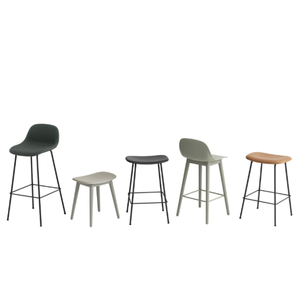 Muuto Fiber counter stool, Tube Base W/Back 65 leather