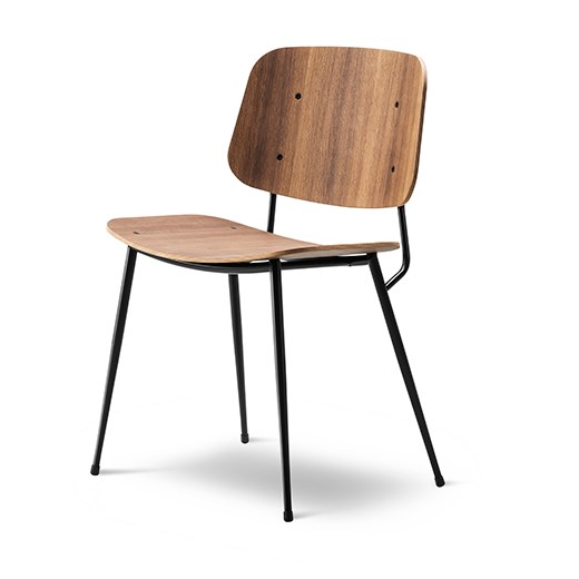 Søborg Chair, musta metallirunko + lakattu pähkinä