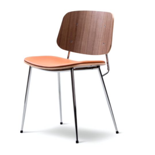 Søborg Chair, kromi metallirunko + lakattu pähkinä+ verhoiltu istuin