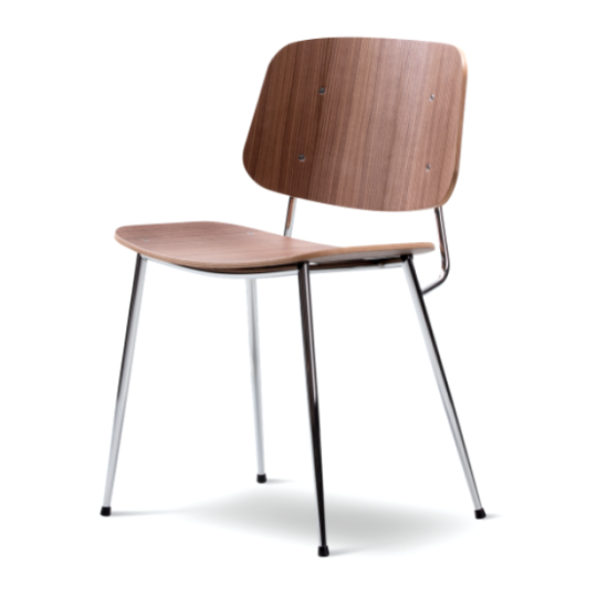 Søborg Chair, kromi metallirunko + lakattu pähkinä