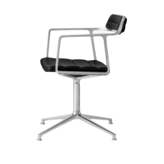 Vipp 452 Swivel chair, kiiltävä alumiini, musta nahka