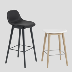 muuto_Fiber Barstool, Wood Base W/Back 65 leather_