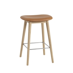 Fiber Counter stool, Wood Base, Leather, 2 Väriä