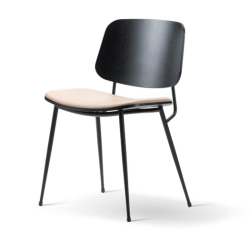 Søborg Chair, musta metallirunko + musta tammi + verhoiltu istuin